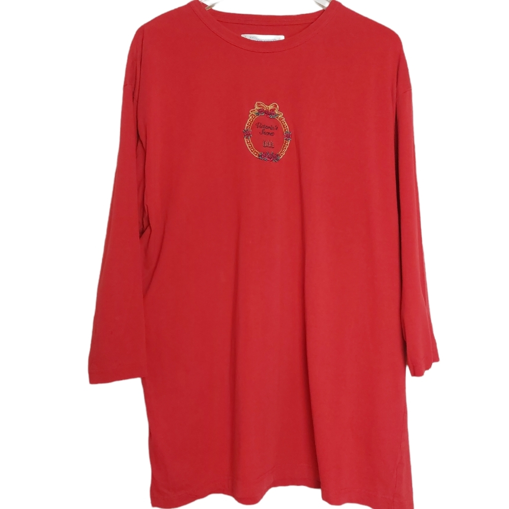 Vintage Victoria's Secret Country Nightgown Nightshirt Long Sleeve Christmas Red